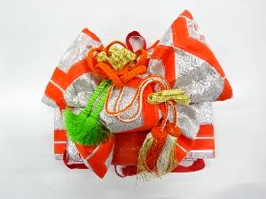 アンティーク　亀甲に花模様織出し子供用リボン作り帯